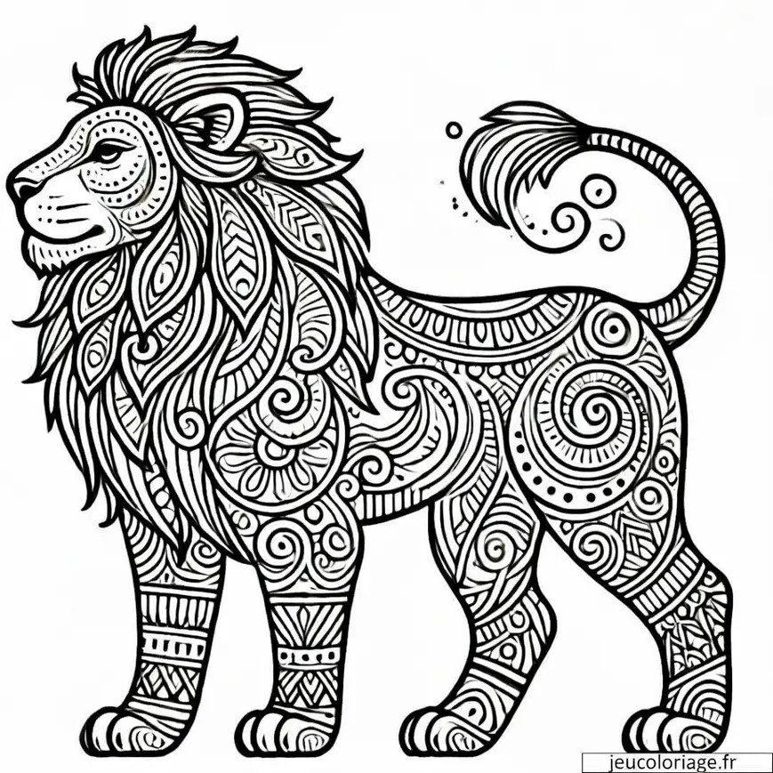 Coloriage lion tribal majestueux