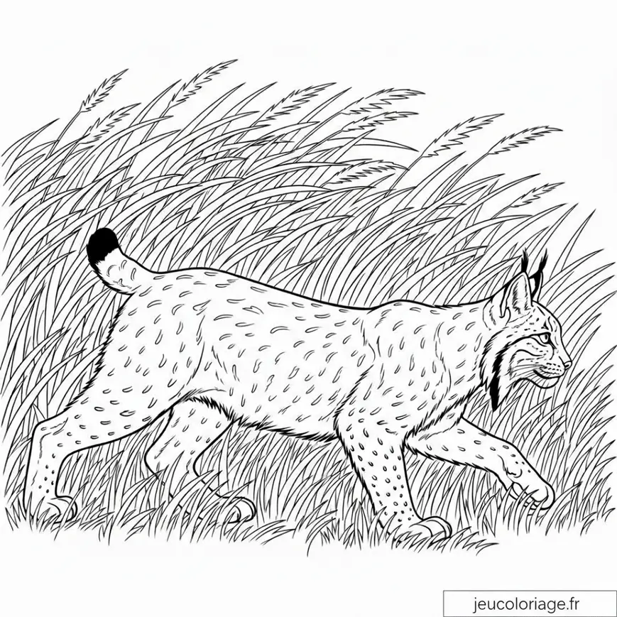 Coloriage lynx dans la prairie sauvage