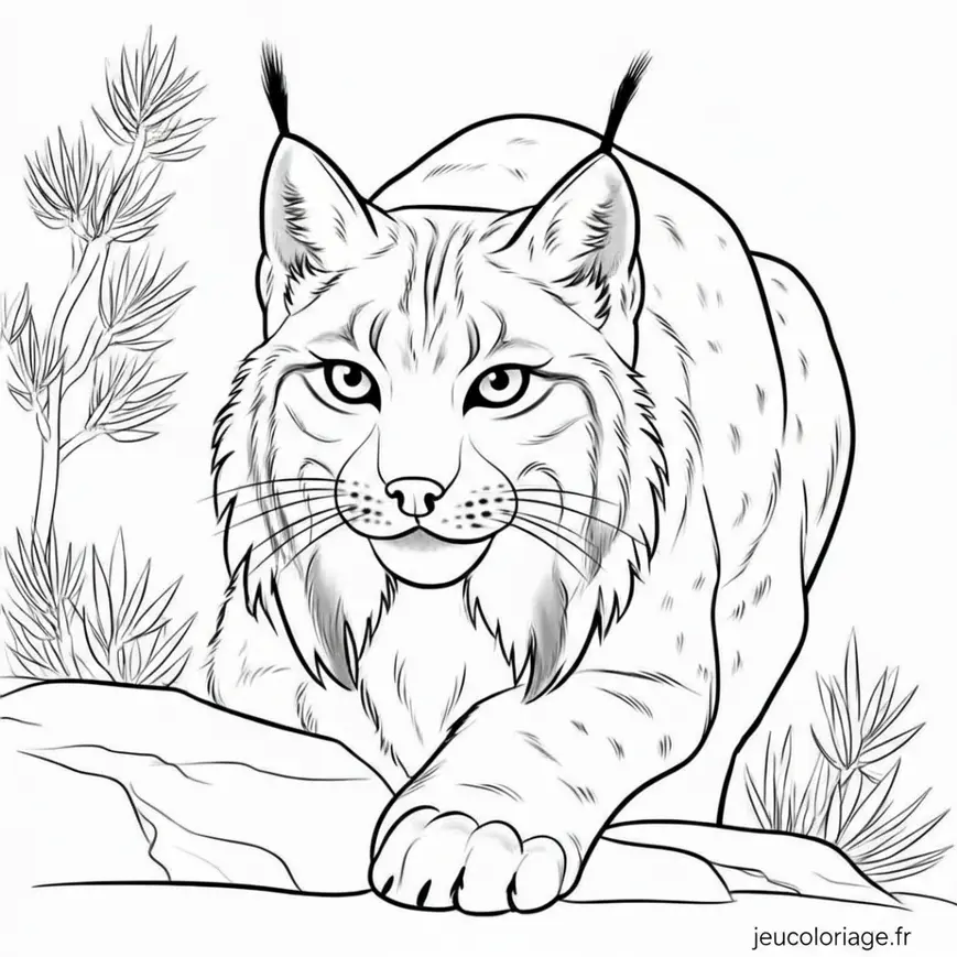 Coloriage lynx majestueux en pleine nature, prêt à imprimer