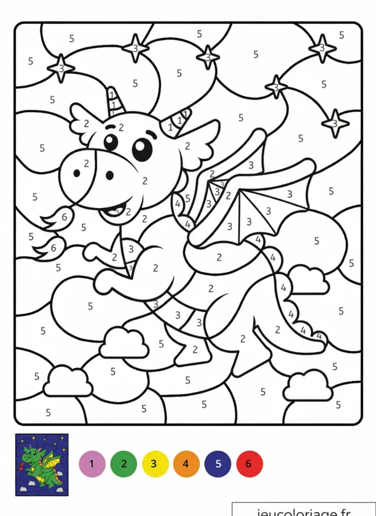 Coloriage magique dragon volant pour CP et CE1