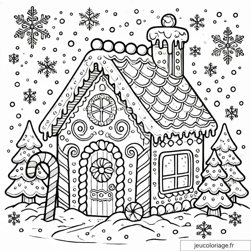 Coloriage maison en pain d&rsquo;épice de Noël