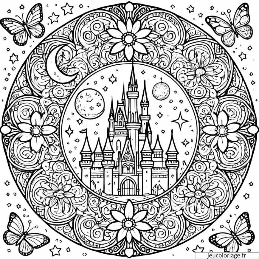 Coloriage mandala Disney château enchanté