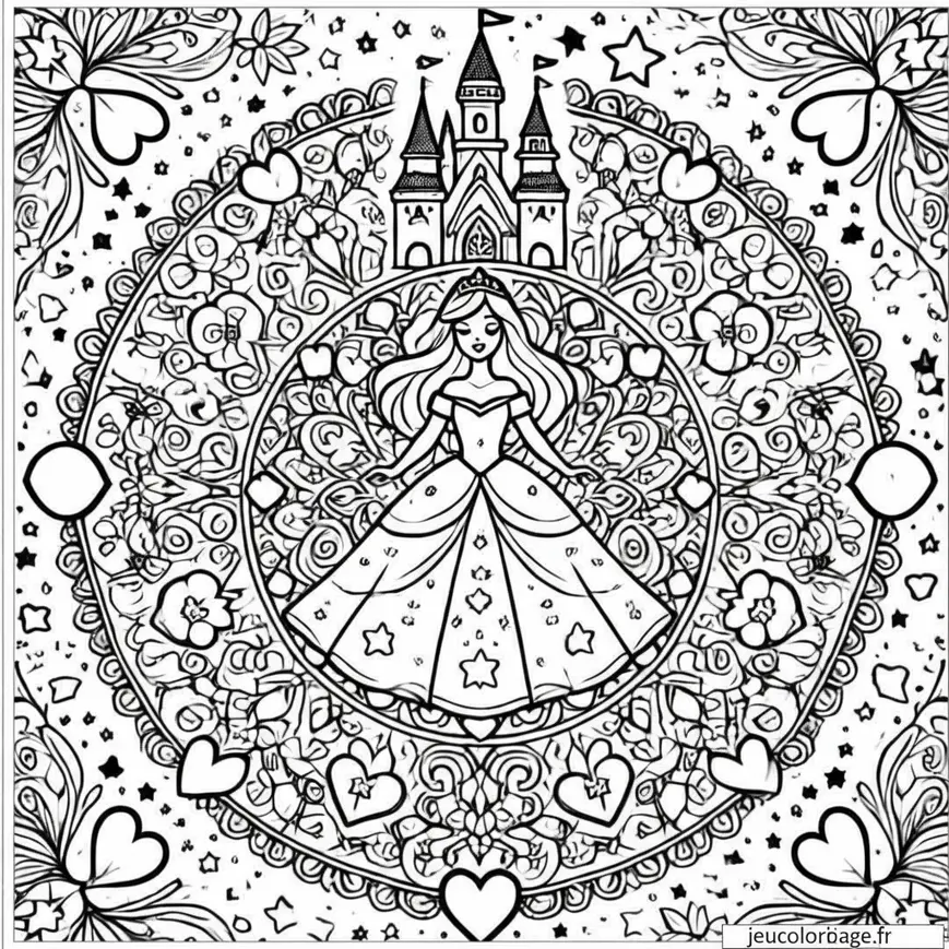 Coloriage mandala Disney princesse magique