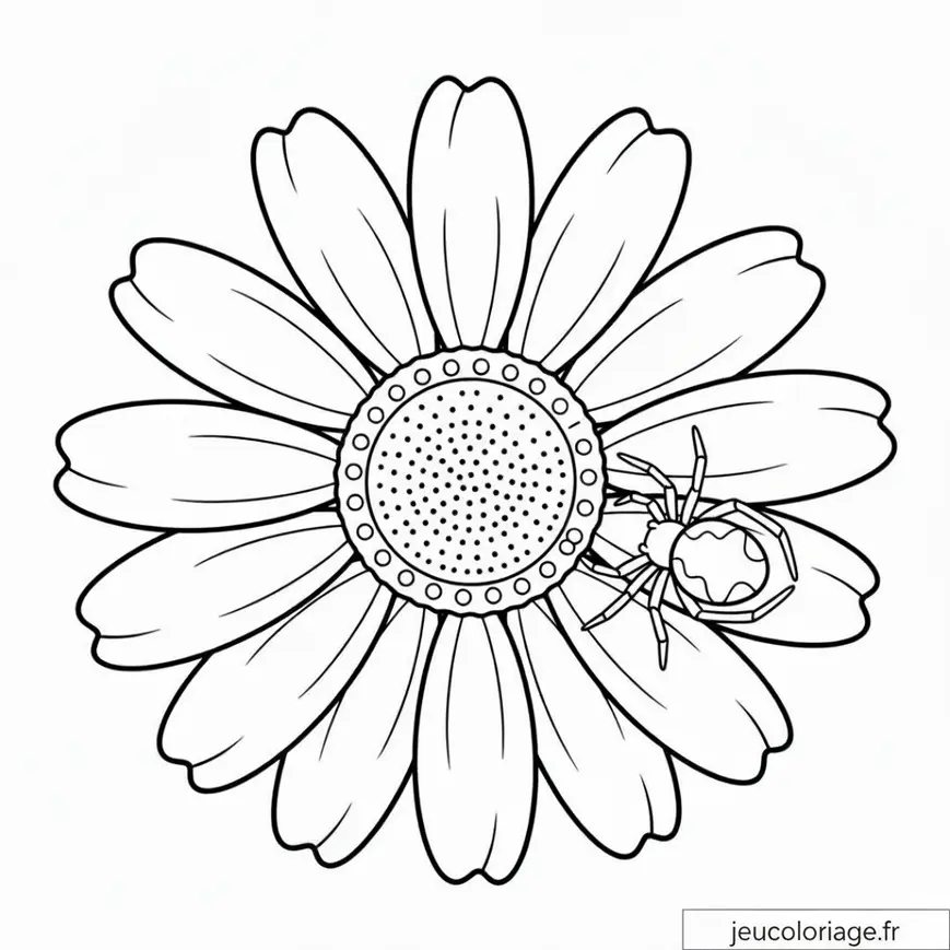 Coloriage marguerite et araignée : nature fascinante