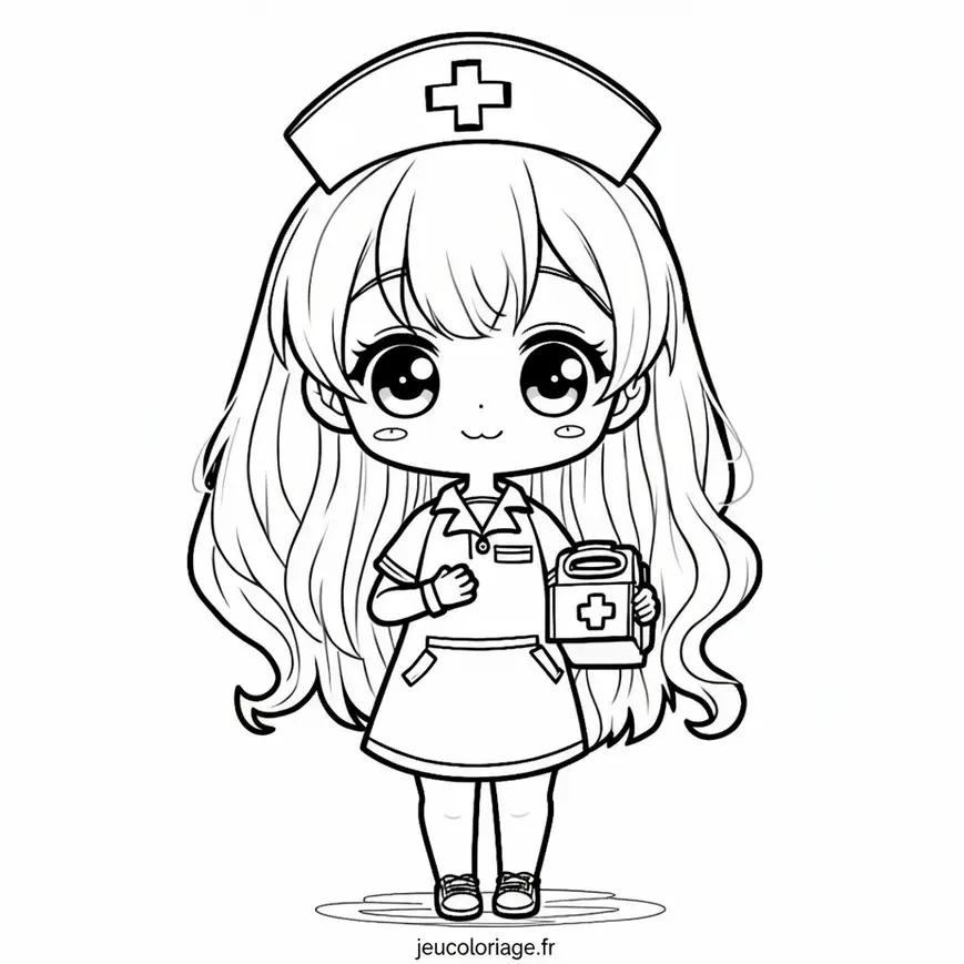 Coloriage mignon d&rsquo;infirmière chibi à imprimer et colorier