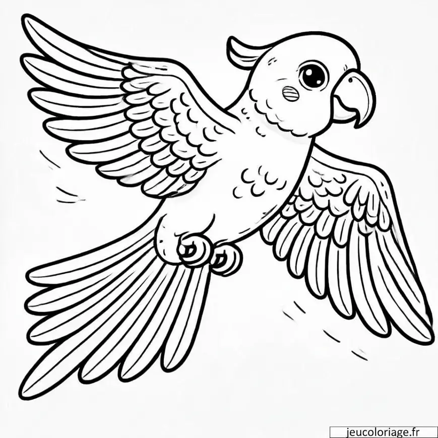 Coloriage perroquet simple en vol