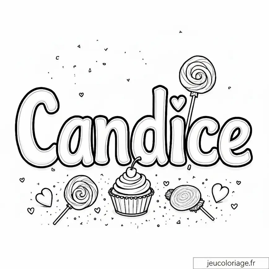 Coloriage personnalisé Candice avec cupcakes et sucettes