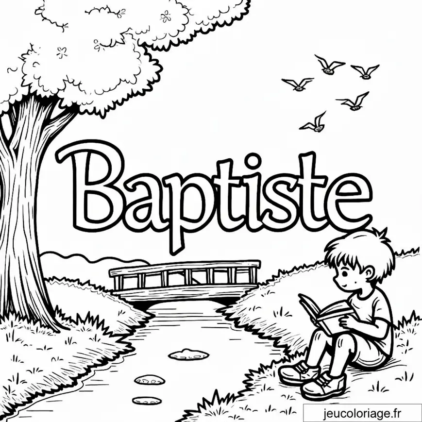 Coloriage personnalisé au prénom Baptiste pour enfants rêveurs