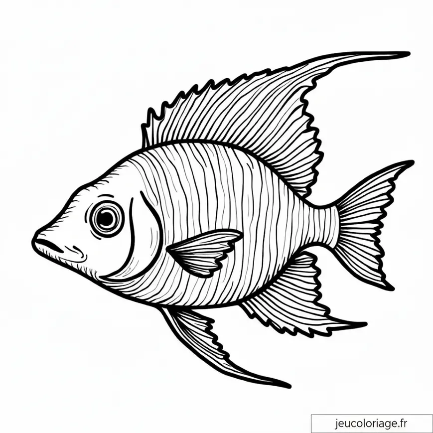 Coloriage poisson élégant avec détails fins et vagues