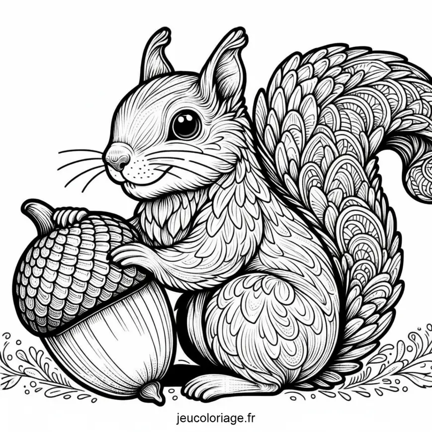 Coloriage Écureuil et gland