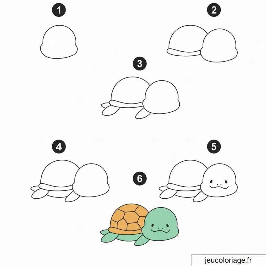 Dessin pas à pas : Apprends à dessiner une tortue facilement
