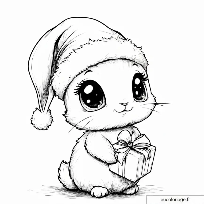 Lapin de Noël avec Cadeau à Colorier pour Enfants