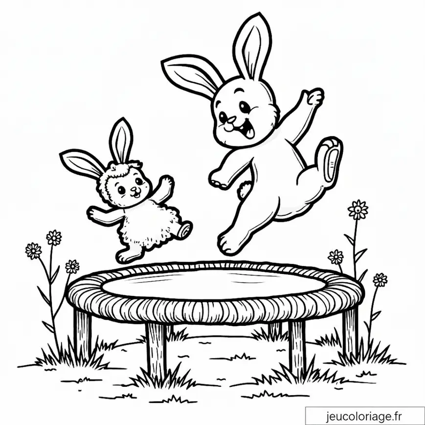 Lapins sautant joyeusement sur un trampoline