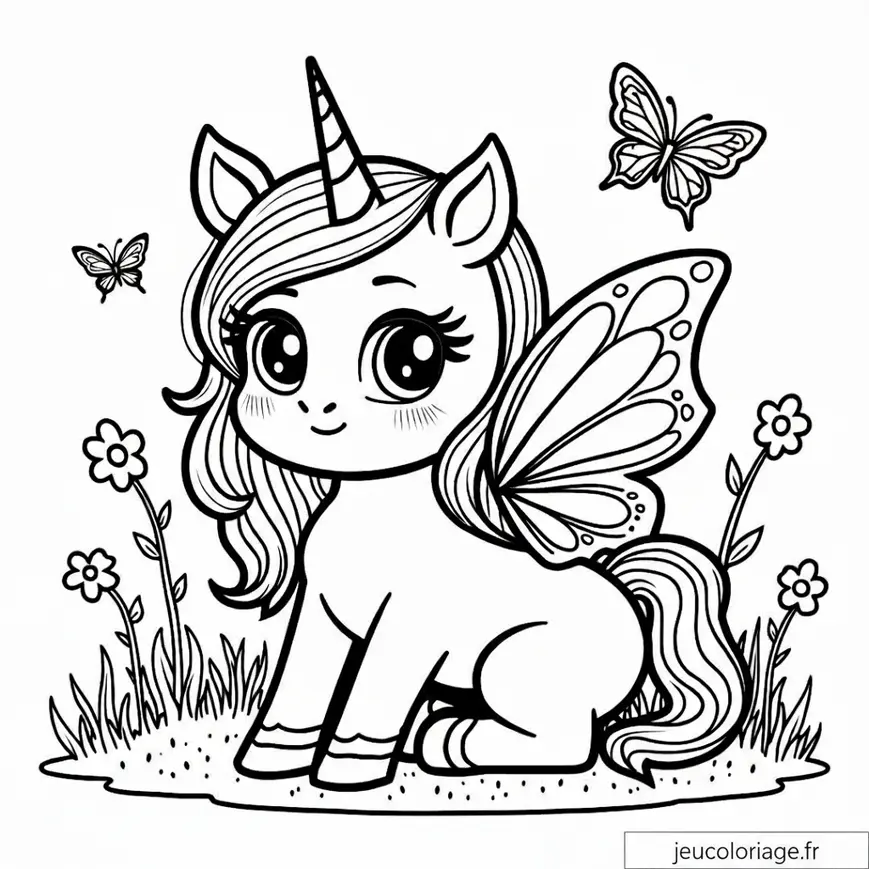 Licorne féerique pour enfants à colorier