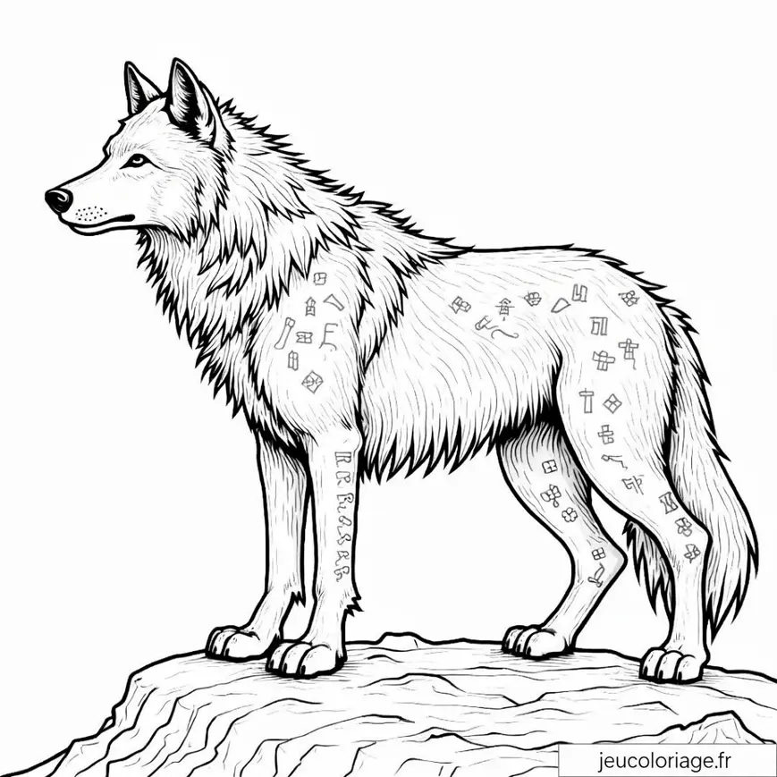 Loup mystique à colorier avec des symboles magiques