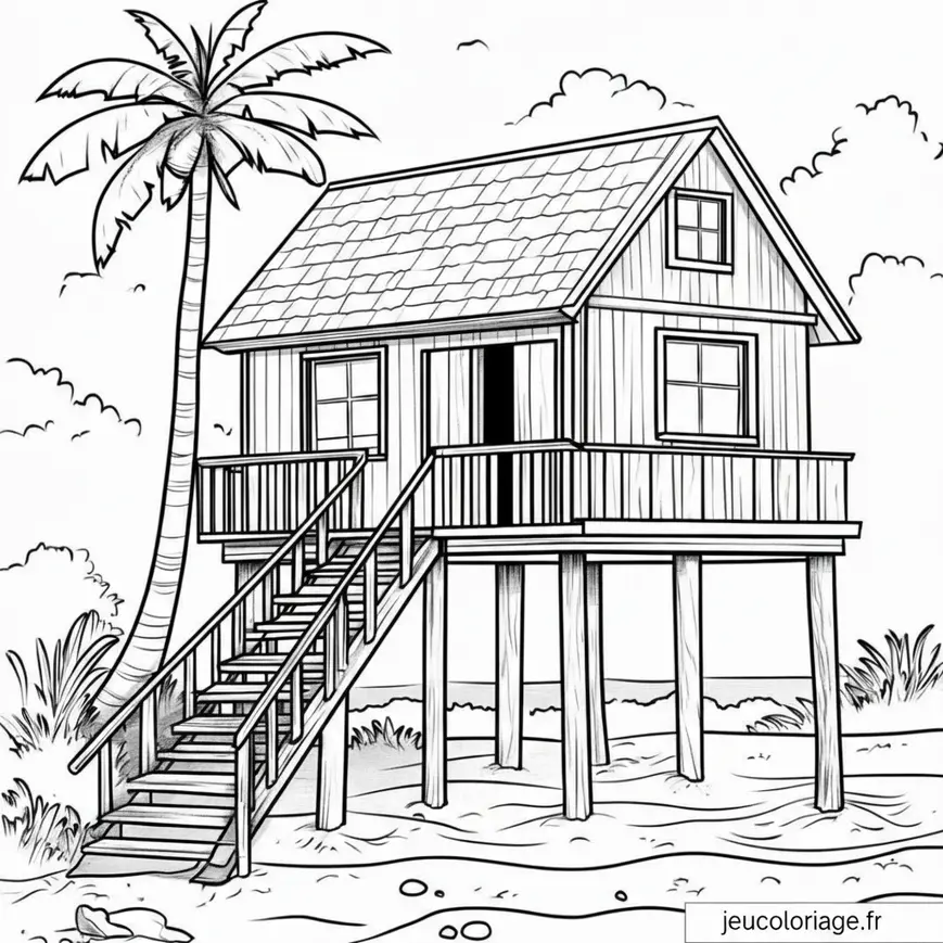 Maison en bord de mer à colorier pour enfants