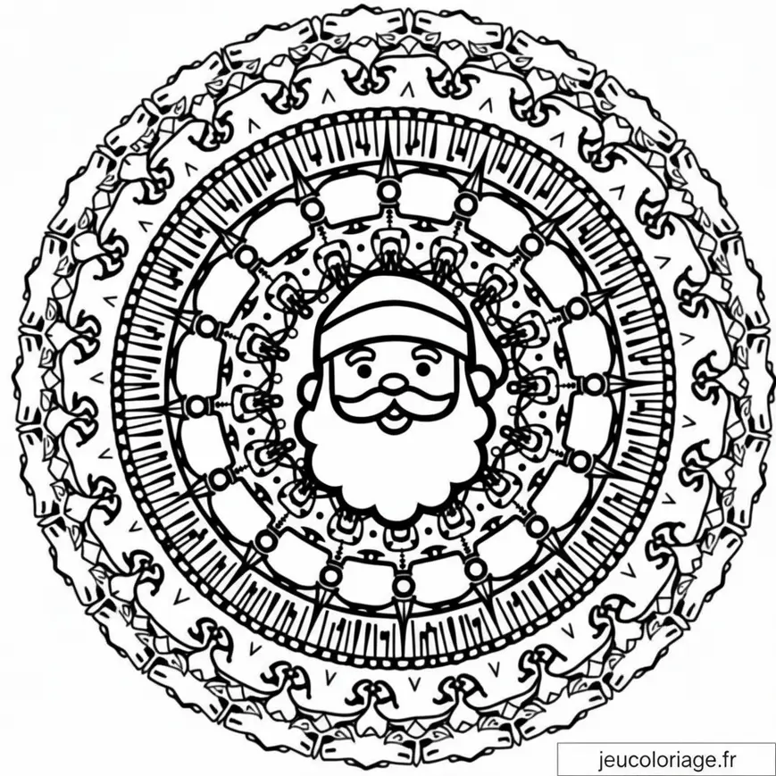 Mandala de Noël avec Père Noël à colorier