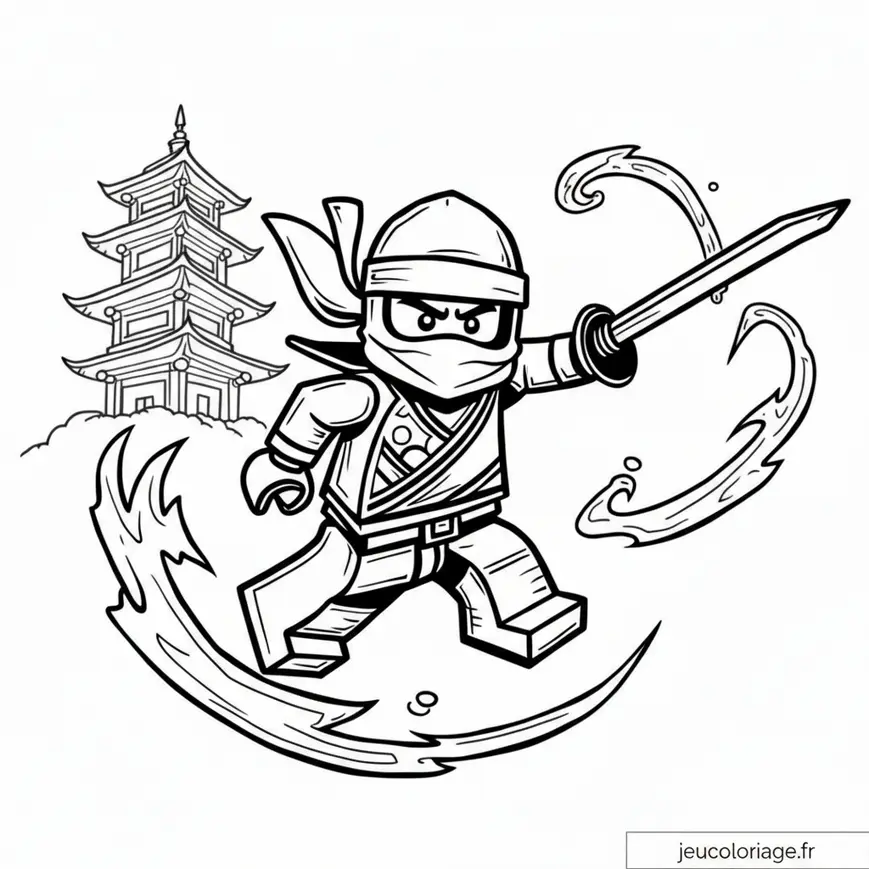Ninja intrépide en pleine action à colorier pour enfants