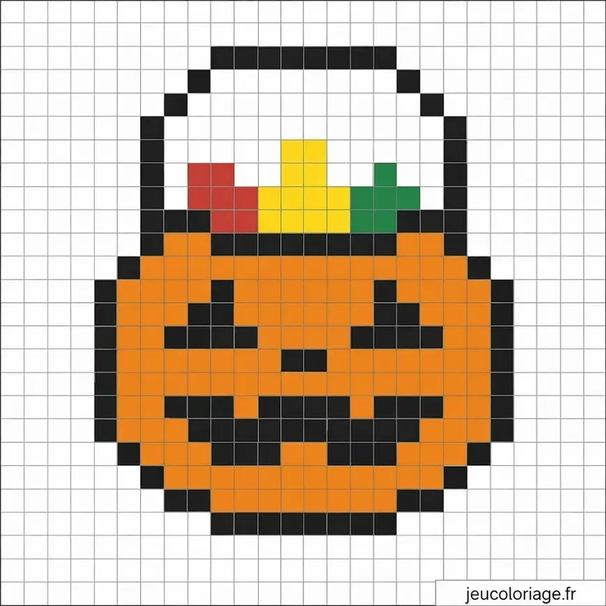 Pixel art citrouille d&rsquo;Halloween rempli de bonbons colorés