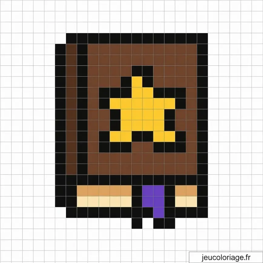 Pixel art créatif avec livre et étoile dorée à reproduire