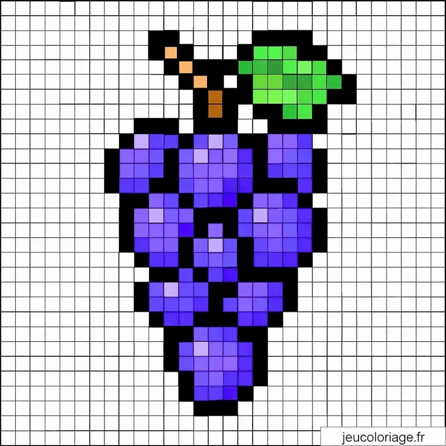 Pixel art raisin simple à reproduire pour tous niveaux