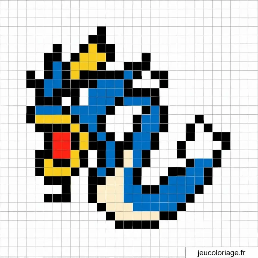Pixel art : serpent légendaire bleu et jaune fascinant