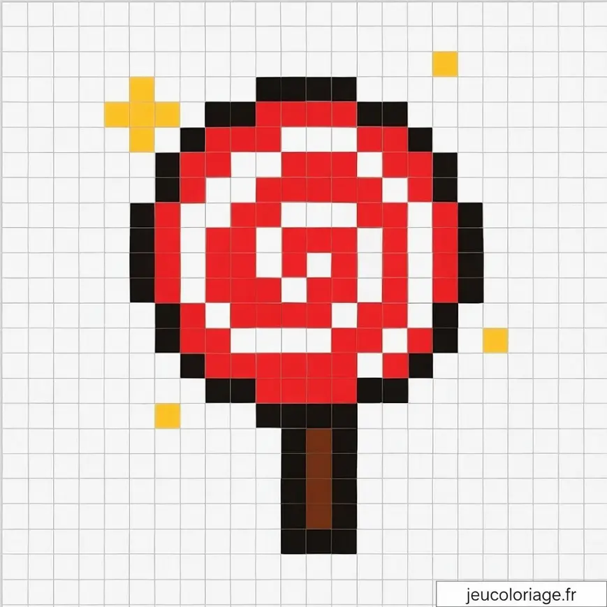 Pixel art sucette tourbillonnante rouge et blanche captivante