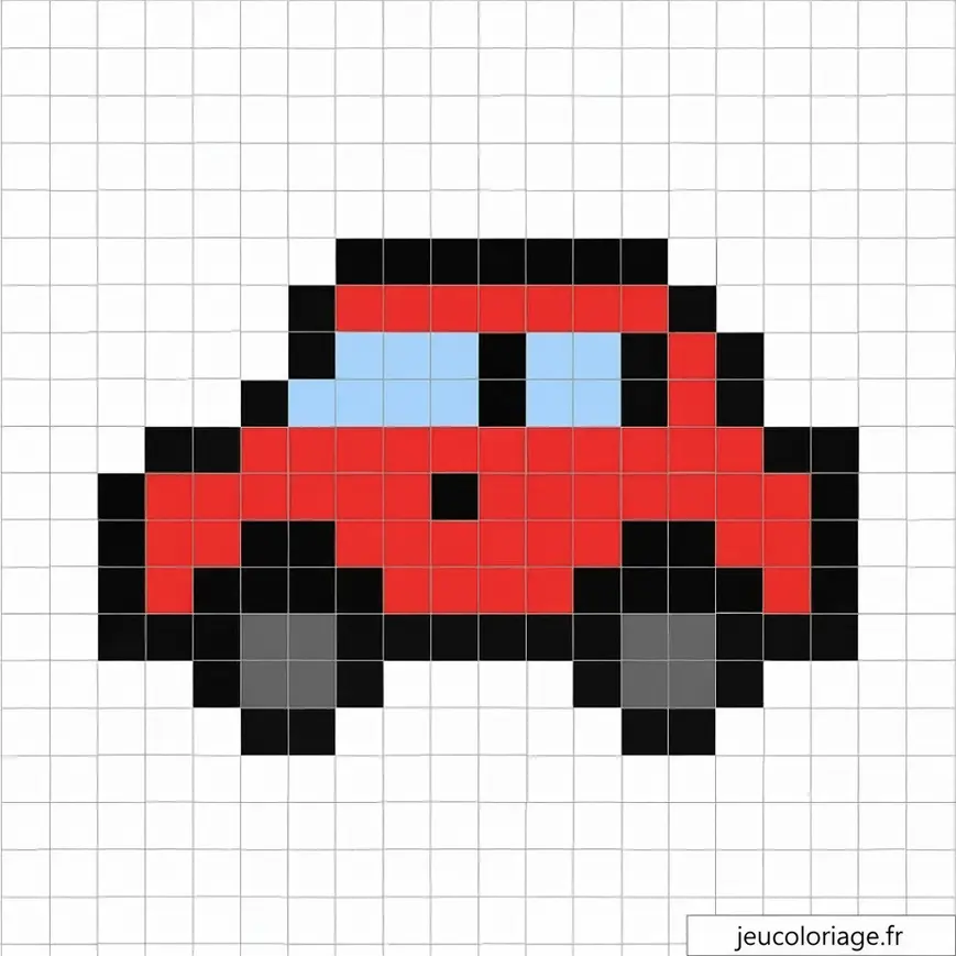 Pixel art voiture rouge rétro facile à reproduire