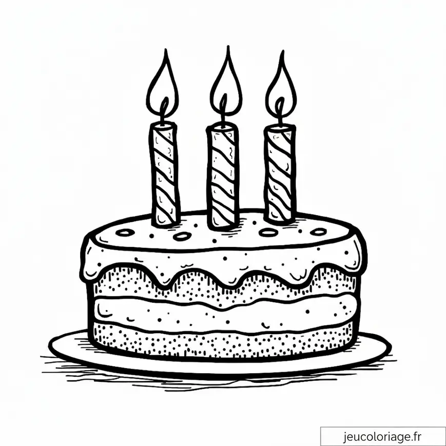 Coloriage Gâteau d’Anniversaire avec Bougies à Décorer