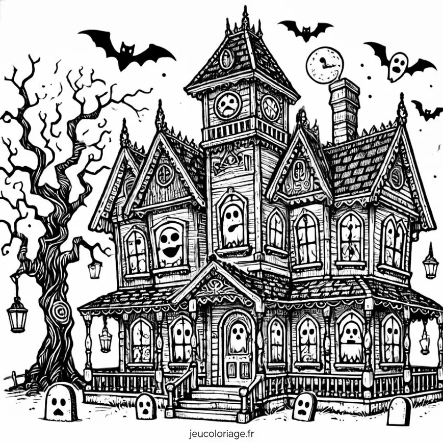 Coloriage maison hantée effrayante