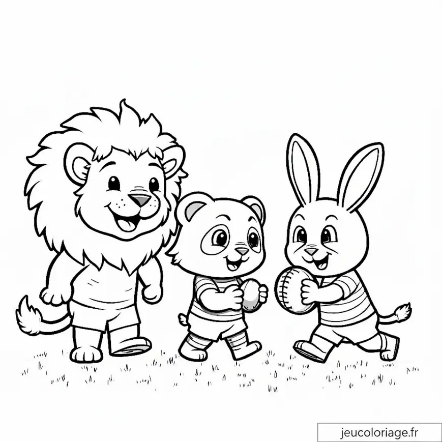 Animaux joueurs de rugby : un coloriage amusant pour enfants