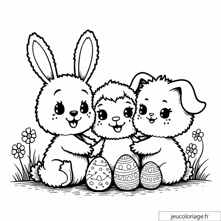 Animaux mignons et œufs de Pâques à colorier pour enfants
