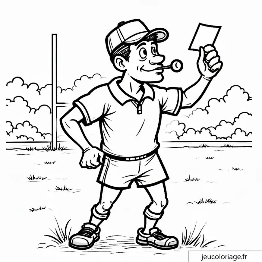 Arbitre de rugby avec carton à colorier pour enfants
