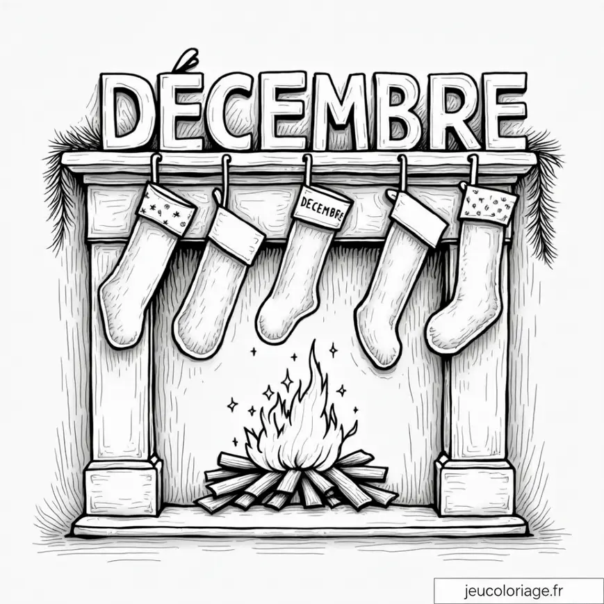 Chaussettes de Noël à colorier pour décembre