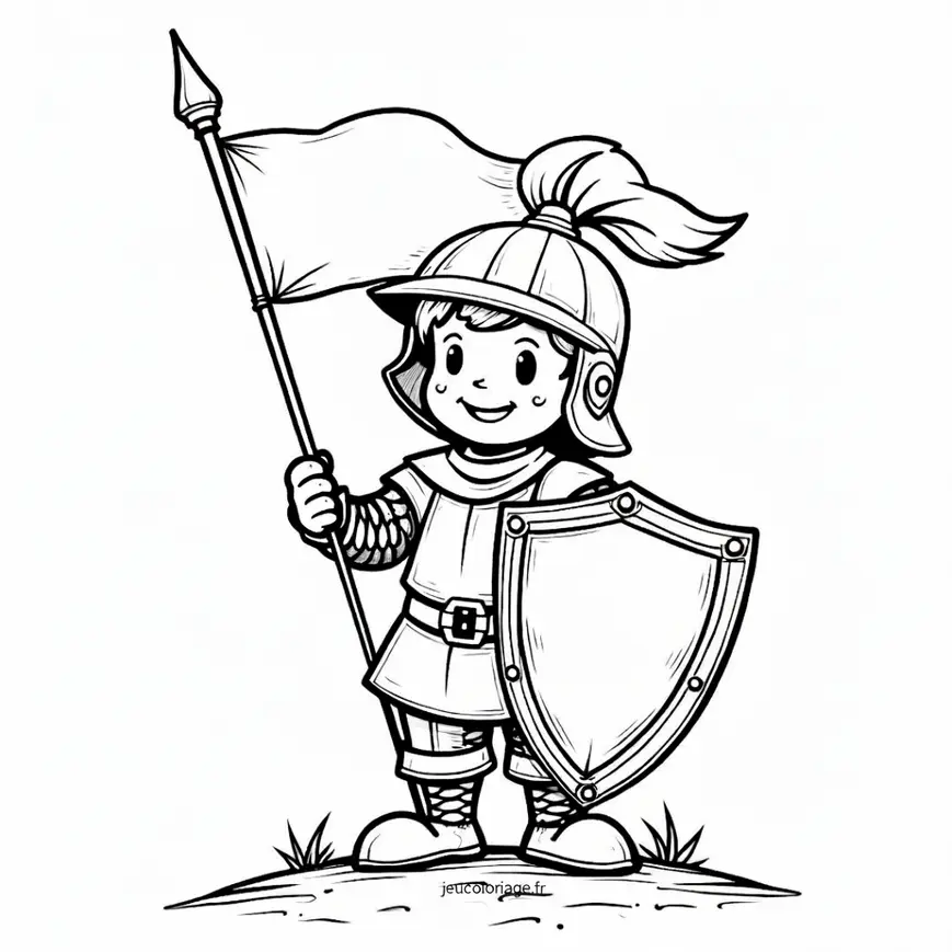 Chevalier vaillant prêt à l&rsquo;aventure : coloriage pour enfants