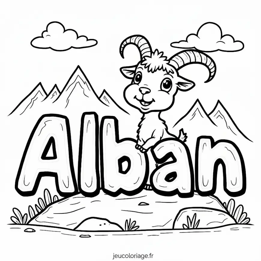 Chèvre mignonne et montagnes à colorier