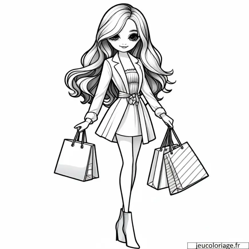 Coloriage Barbie faisant du Shopping