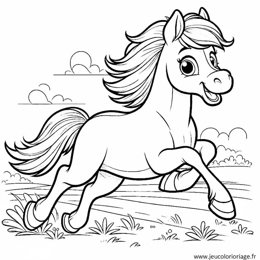 Coloriage Cheval galopant dans un champ