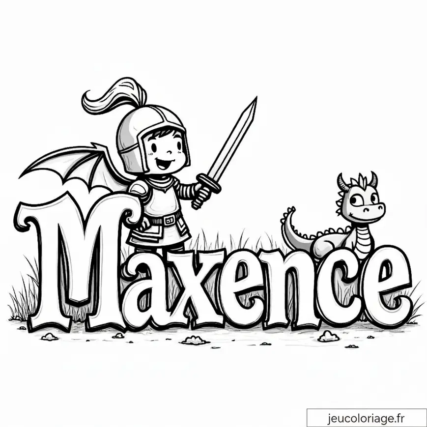 Coloriage Chevalier Maxence et Son Dragon Amical