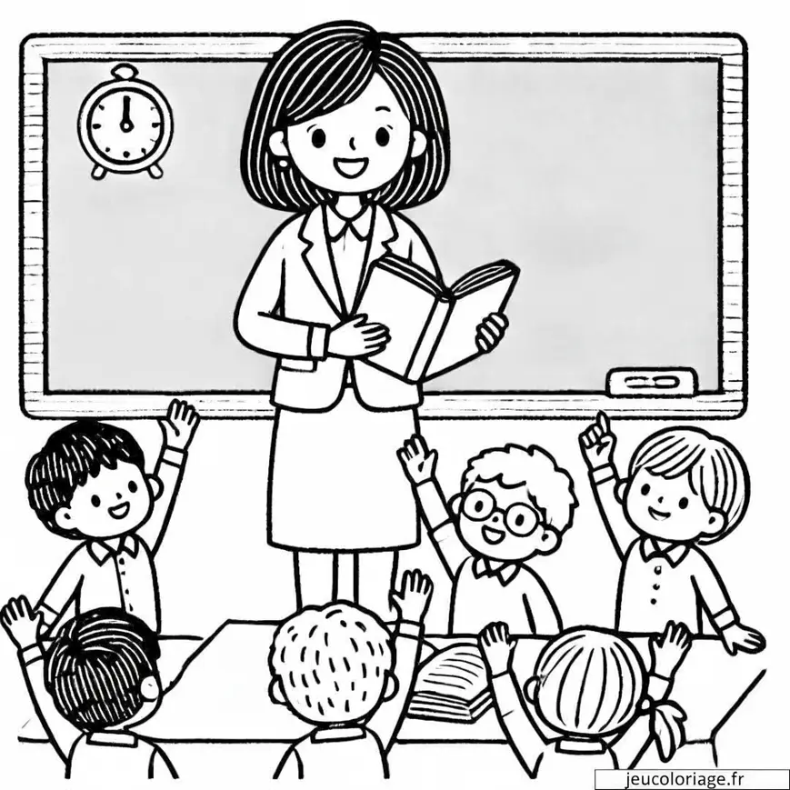 Coloriage École : Professeur et Élèves