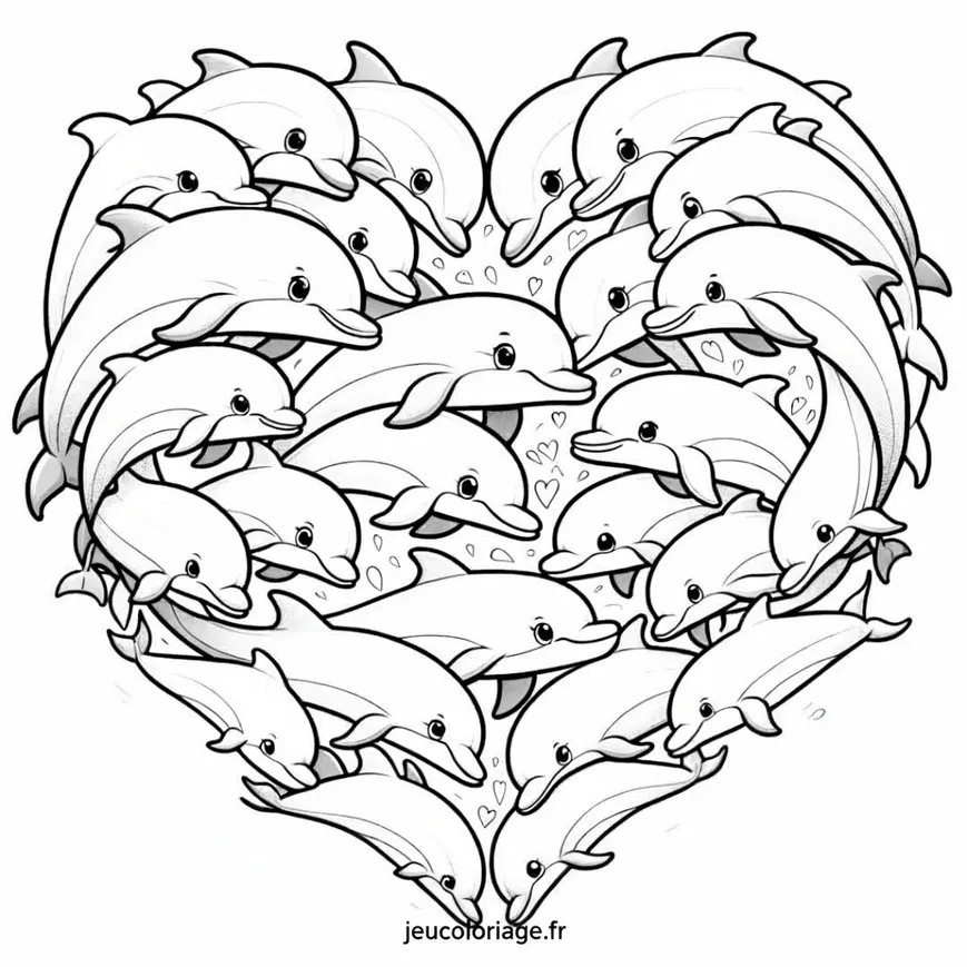 Coloriage Groupe de Dauphins formant un Cœur