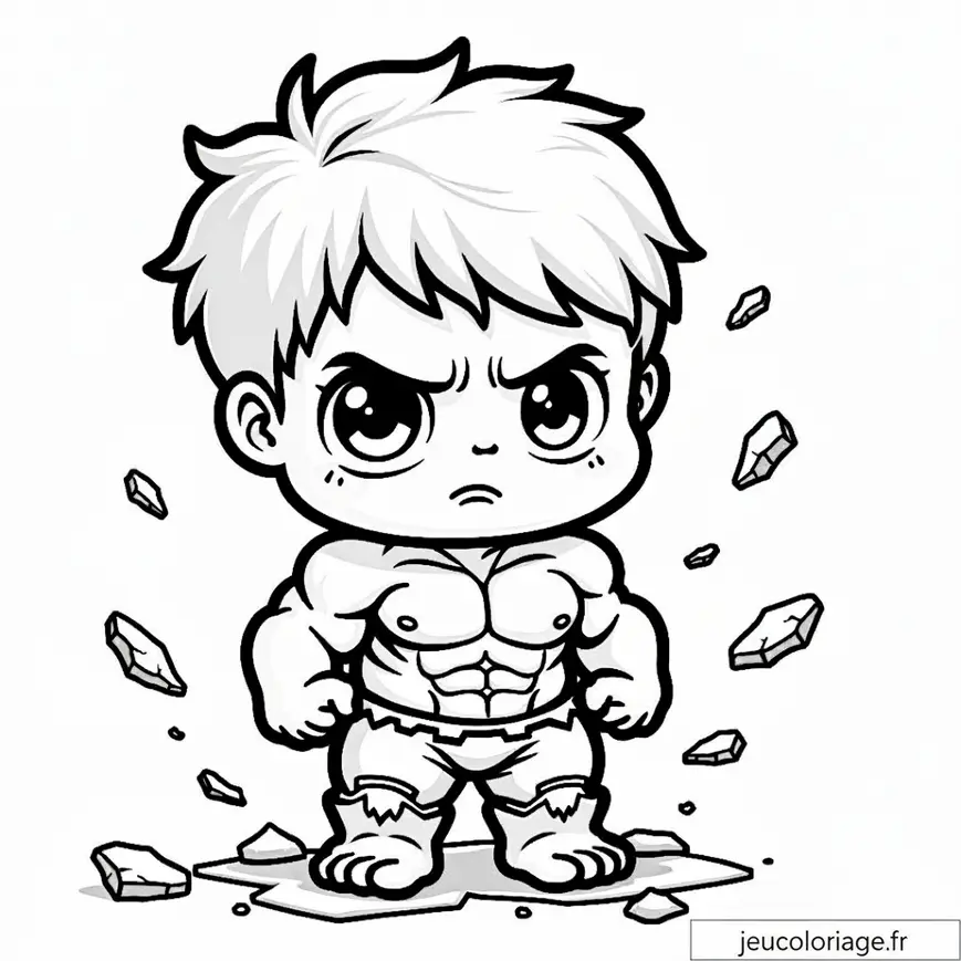 Coloriage Hulk Chibi en Colère – Super-héros à Colorier