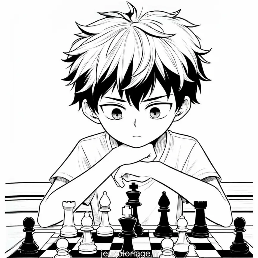 Coloriage Manga Garçon Jouant aux Échecs