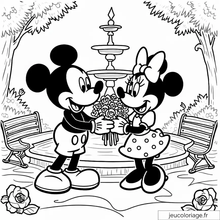 Coloriage Mickey et Minnie : Promenade Romantique au Parc