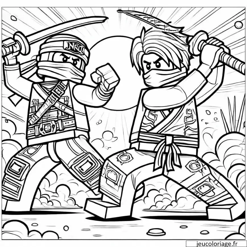 Coloriage Ninjago combat entre Kai et Jay