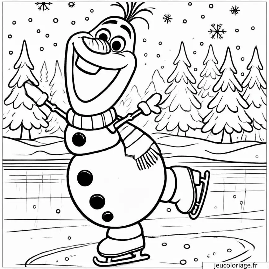 Coloriage Olaf faisant du patin à glace