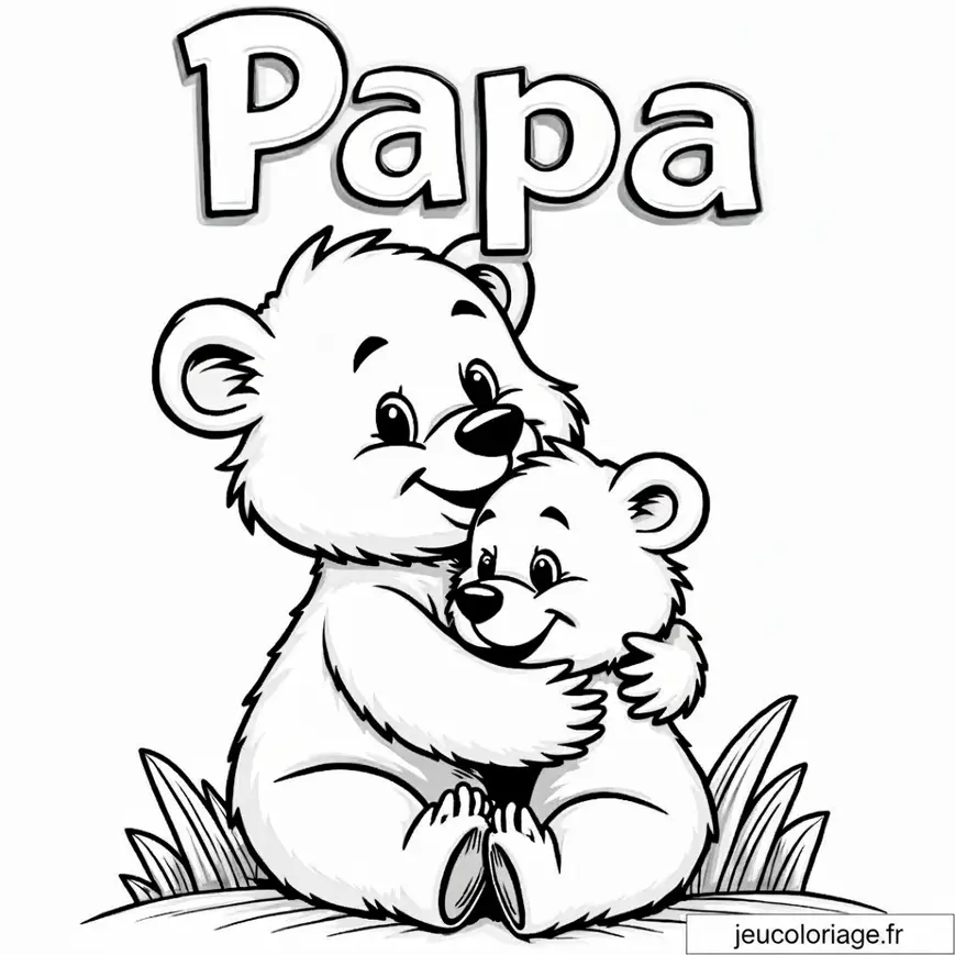 Coloriage Ours Tendre Moment entre Papa et Bébé