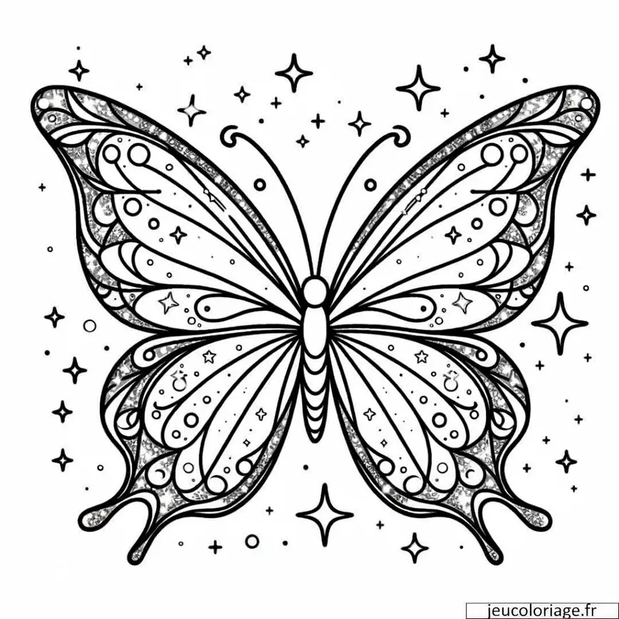 Coloriage Papillon avec des Ailes Pailletées