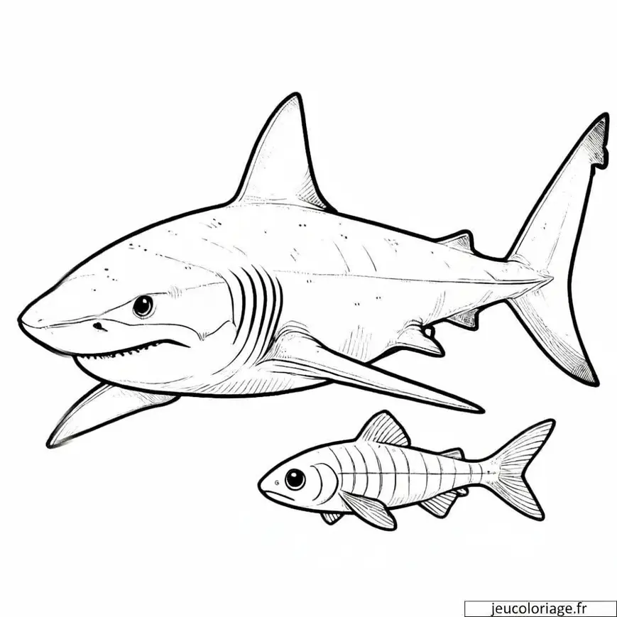 Coloriage Requin et Poisson Réaliste