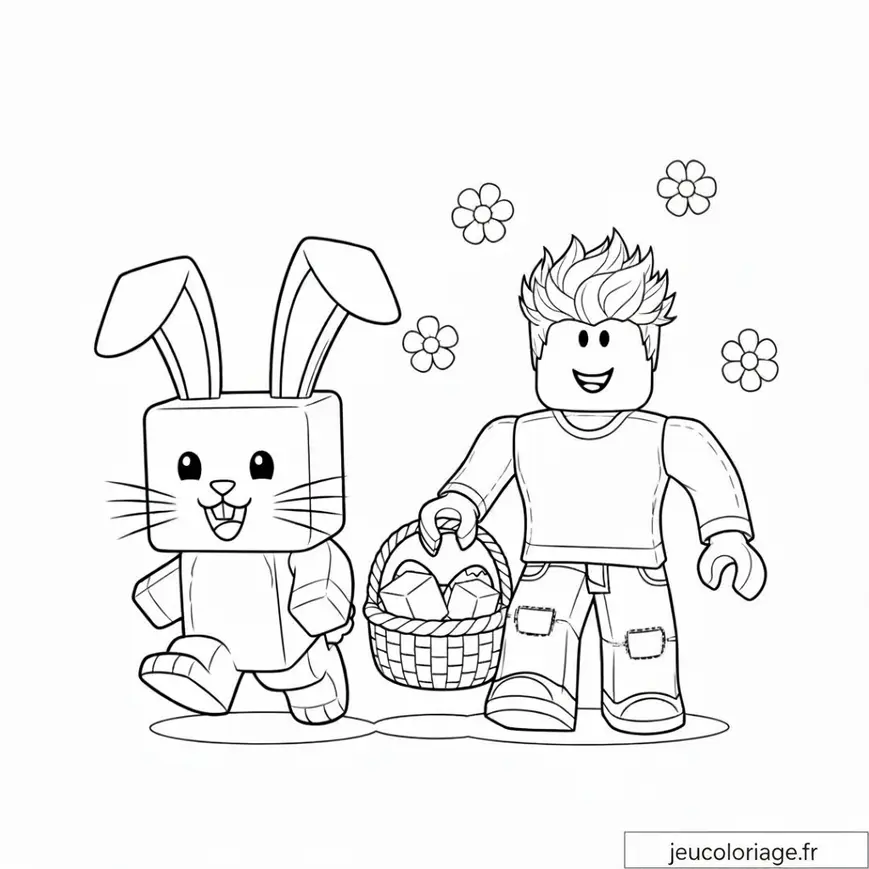 Coloriage Roblox : Aventure printanière avec lapin et ami